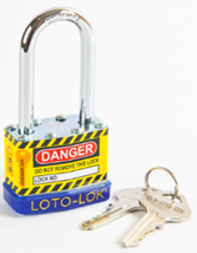 Laminated Steel Safety Lockout Padlock, Steel Body, REGULAR Shackle, with BLUE color Bumper. 2PTPSBKDL47