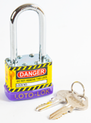 Laminated Steel Safety Lockout Padlock, Steel Body, REGULAR Shackle, with PURPLE color Bumper. 2PTPSPKDL47