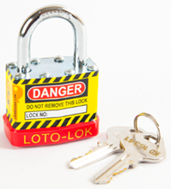 Laminated Steel Safety Lockout Padlock, Steel Body, REGULAR Shackle, with RED color Bumper. 2PTPSRKDS24