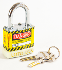 Laminated Steel Safety Lockout Padlock, Steel Body, REGULAR Shackle, with WHITE color Bumper. 2PTPSWKDS24