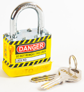 Laminated Steel Safety Lockout Padlock, Steel Body, REGULAR Shackle, with YELLOW color Bumper. 2PTPSYKDS24