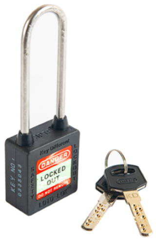 3-PTP (Three Point Traceability Padlock).</br>
Color: NOIR (BLACK). Stainless Steel (SS304 Grade) LONG Shackle. 3PTPNKDL80