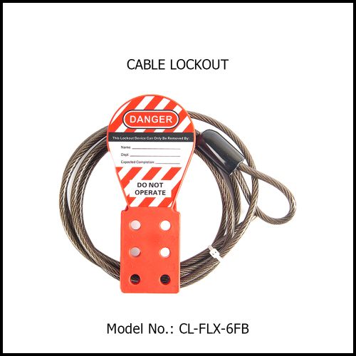 Cable Lockout - HASP type Multipurpose applications. Black PVC coated cable with
brass end cap CL-FLX-6FB