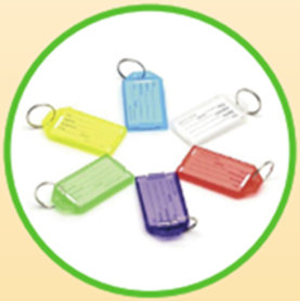 Key Tags -  Plastic, Heavy Duty. 
Clear Polycarbonate cover both sides with Metal Key Ring and Label inserted in the cover.
MULTI COLOURS  KT-63