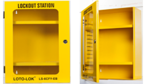 Lockout Station - Clear Fascia with 2 adjustable shelves. Powder Coated Steel  LS-6CFY-EB