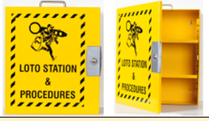 Lockout Station - Steel Door with 2 adjustable shelves. Powder Coated Steel. LS-6STLY-EB