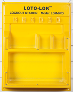 Lockout Station - 6 Hooks for locks or hasps +
2 Tag Pockets and compartments to store
LOTO products. LSM‐6PD