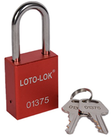 ALUMINIUM SAFETY PADLOCK with REGULAR Shackle. 
Color: RED. PD-ALRDKDS38