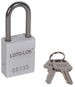 ALUMINIUM SAFETY PADLOCK with REGULAR Shackle. 
Color: WHITE. PD-ALWHKDS38