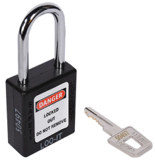 SAFETY LOCKOUT PADLOCK. Chrome Plated Steel REGULAR Shackle. Color: BLACK.  PD-LQBKKDS38