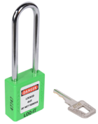 SAFETY LOCKOUT PADLOCK. Chrome Plated Steel LONG Shackle. Color: GREEN.  PD-LQGNKDS76