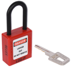 SAFETY LOCKOUT PADLOCK. Non-Conductive Nylon REGULAR Shackle. Color: RED.  PD-LQRDKDN38