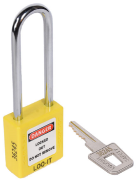 SAFETY LOCKOUT PADLOCK. Chrome Plated Steel LONG Shackle. Color: YELLOW.  PD-LQYLKDS76