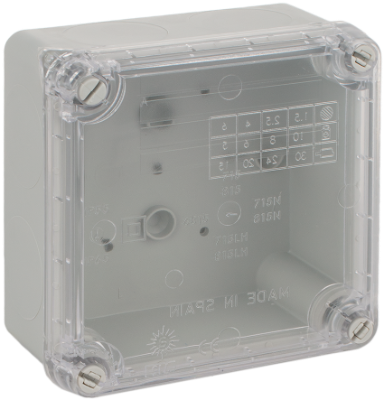 Sealed Junction box 100x100x55 Internal dimensions. IP65 IK07. ¼ turn screw - 6815NU