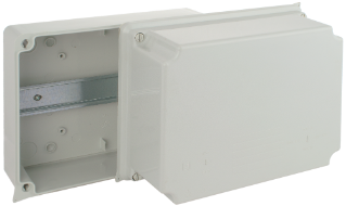 Sealed Junction box 220x170x140 Internal dimensions. IP65 IK07. ¼ turn screw.
DIN rail 35 mm. - 886AG