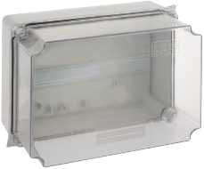 Sealed Junction box with transparent lid and DIN rail 220x170x140 Internal dimensions. IP65 IK07. ¼ turn screw.
DIN rail 35 mm. - 886ATPG