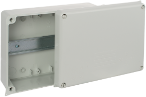 Sealed Junction box 220x170x80 Internal dimensions. IP65 IK07. ¼ turn screw.
DIN rail 35 mm. - 886G