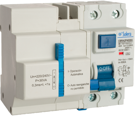 Residual current circuit breaker 2P, 40A. Curve A. Sensibility 30 mA. Breaking capacity: 6kA. - CBRA2P4030A