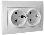  Double Sockets 2P+E with safety shutter 16A 250V, Frame included, WHITE - ERP60/2U