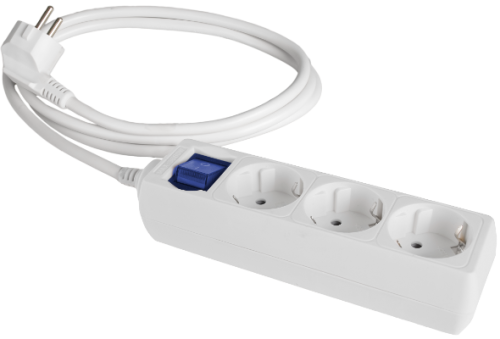 Cable extension with multiple sockets 3 sockets 2P+E, 16A 250V~. With light switch. 3 m of cable. - V933IL