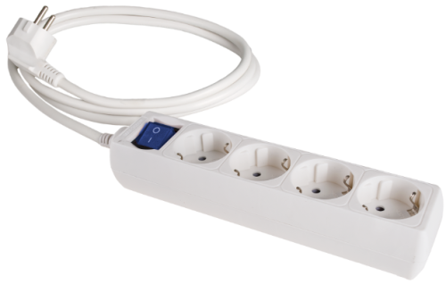 Cable extension with multiple sockets 4 sockets 2P+E, 16A 250V~. With light switch. 3 m of cable. - V934IL