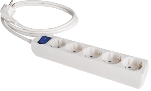 Cable extension with multiple sockets 5 sockets 2P+E, 16A 250V~. With light switch. 3 m of cable. - V935IL