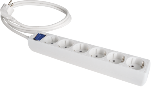 Cable extension with multiple sockets 6 sockets 2P+E, 16A 250V~. With light switch. 3 m of cable. - V936IL